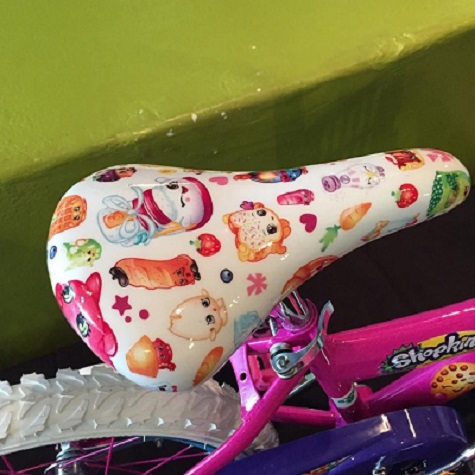 (Close-up of Shopkins bicycle seat)