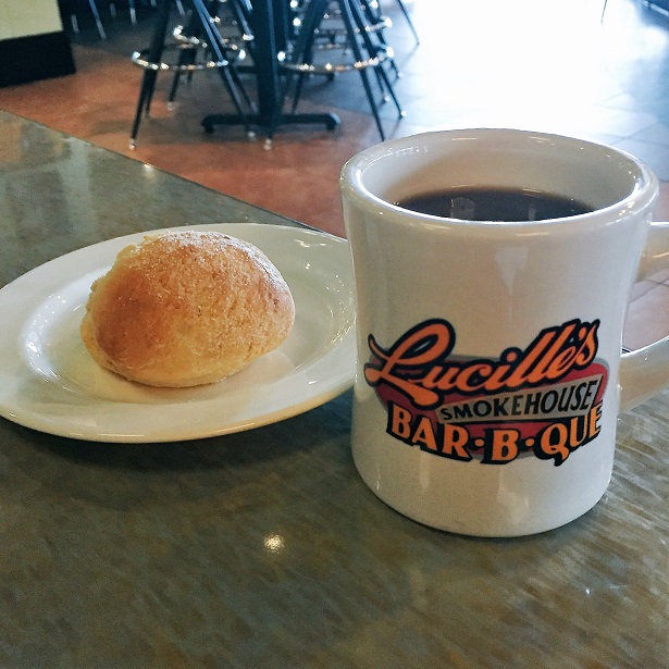 Lucille's BBQ Biscuit and coffee
