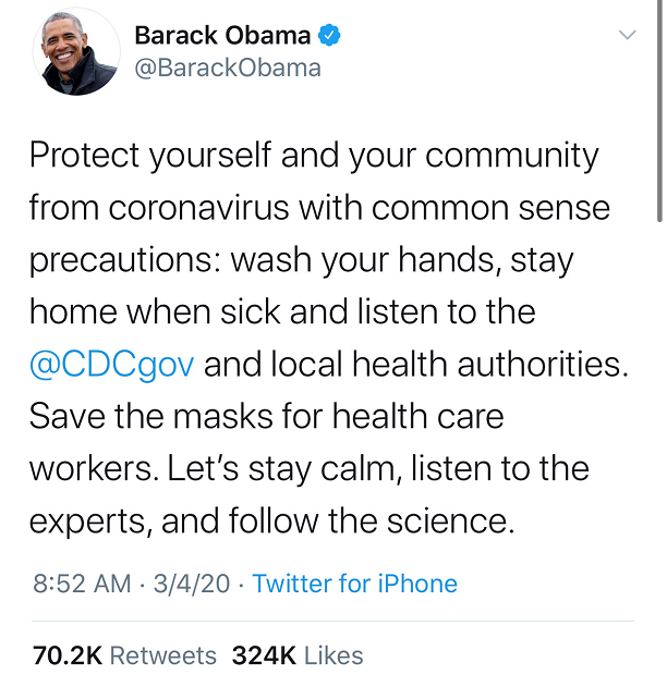Keep Calm - Barack Obama Tweet on Coronavirus 